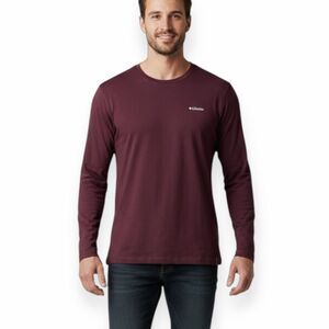 COLUMBIA Men’s Burgundy Long Sleeve Crewneck T-Shirt Size Medium